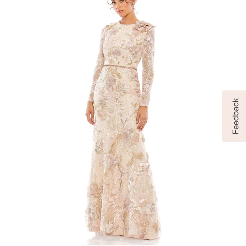 SOLD. Mac Duggal Floral Embroidered Lace Trumpet Gown - Picture 1 of 6